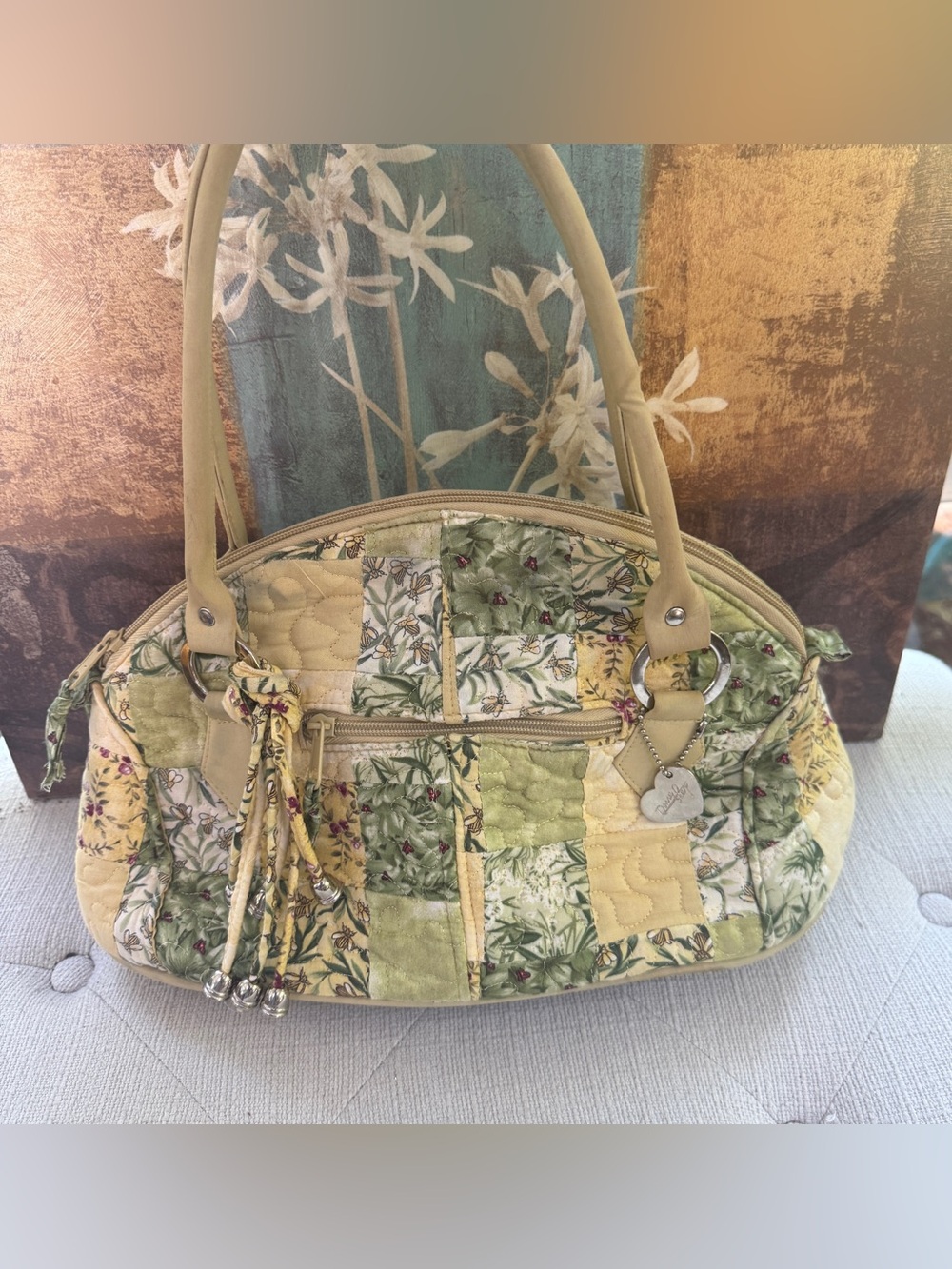 Patchwork Quilted Shoulder Bag in Green & Yellow